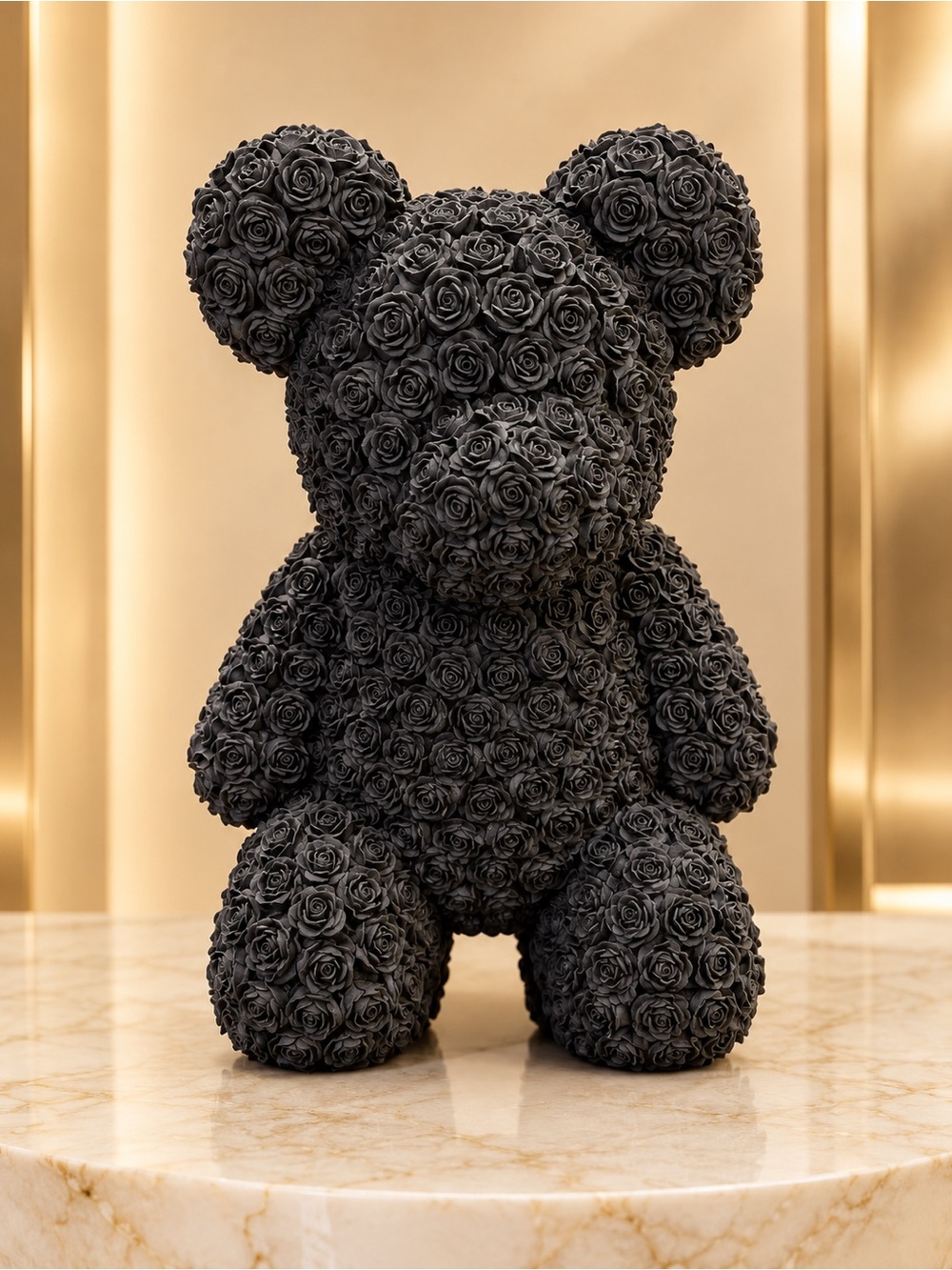Black Rose Bear Sculpture - Decorative Home Art